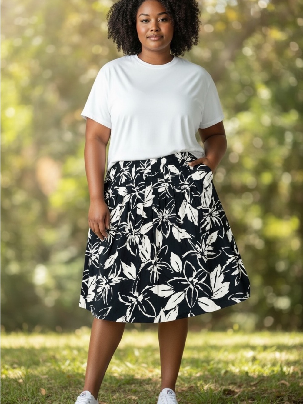Lafayette 148 New York Navy Blue & White Floral A-Line Lined Cotton Skirt Sz 16